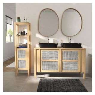 Meuble Double Vasque 130cm Chêne Nesto Cannage +vasque+robinet+miroir+co