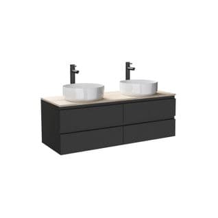 Meuble Double Vasque 120cm Avec Plan Bois Sorrento Noir +  Vasque