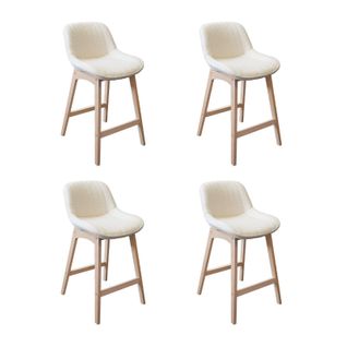 Tabourets De Bar 65cm En Chêne Et Assise Tissu Bouclette Milk - Lot De 4