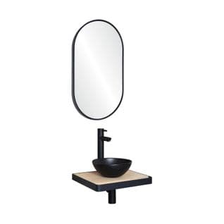 Meuble Lave-mains Soho Plan Fin P-serviette Face Vasque Noire + Rob+miroir