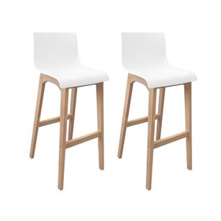 Tabourets De Bar 75 Cm Tanna Pieds Chêne Assise Plastique Blanche -lot De 2