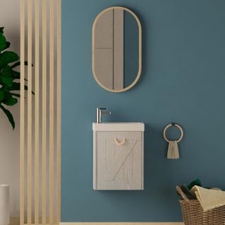 Meuble Lave-mains Gris Bord De Mer + Robinet + Miroir Mistral