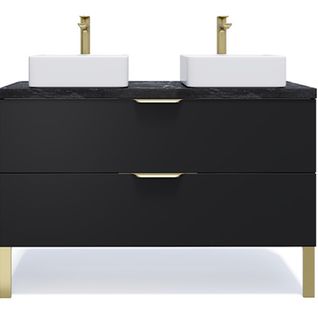 Meuble De Salle De Bain 2 Vasques Posées 120cm 2 Tiroirs Noir - Venice