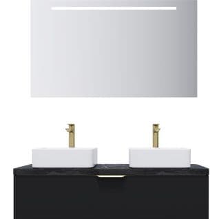 Meuble De Salle De Bain 2 Vasques Posées 120cm 1 Tiroir Noir + Miroir - Venice