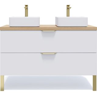 Meuble De Salle De Bain 2 Vasques Posées 120cm 2 Tiroirs Blanc - Venice