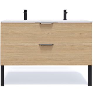 Meuble De Salle De Bain Double Vasque 120cm 2 Tiroirs Chêne - Venice