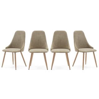 Lot De 4 Chaises En Tissu Vert Pâle, Piètement Métal Effet Bois - Vicky