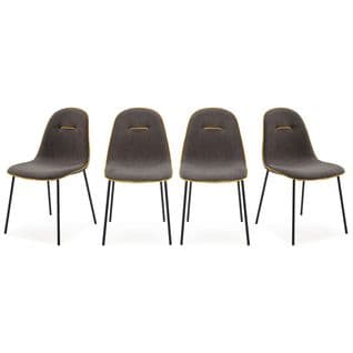 Lot De 4 Chaises En Tissu Gris Avec Liseré Jaune - Thelma