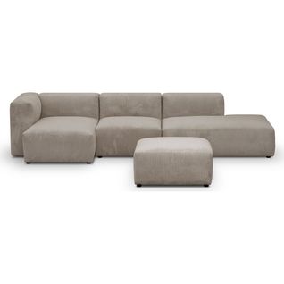 Canapé D'angle à Gauche Avec Méridienne 5 Places Velours Côtelé Taupe + Pouf - Modulo New