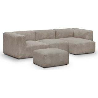 Canapé D'angle à Droite Avec Méridienne 4 Places Velours Côtelé Taupe + Pouf - Modulo New