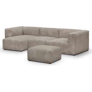 Canapé D'angle à Gauche Avec Méridienne 4 Places Velours Côtelé Taupe + Pouf - Modulo New