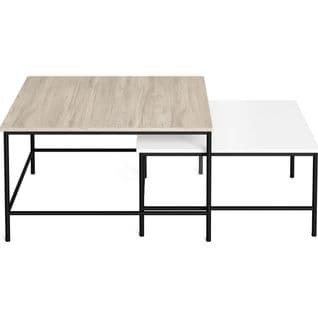 Set De 2 Tables Basses Gigognes Carrées Effet Bois Et Blanc - Donna