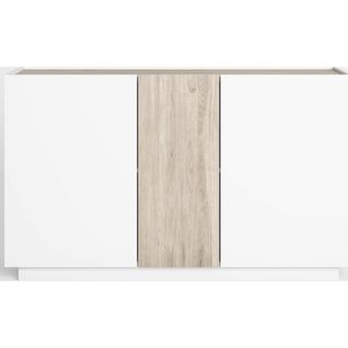 Buffet 3 Portes Blanc Et Effet Bois 130 Cm - Josie