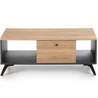 Table Basse 1 Tiroir Effet Bois Noir Et Bois Naturel 100 Cm - Zack