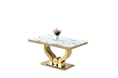 Table à Manger Trofy Gold Marbré Blanc 180x90x75cm