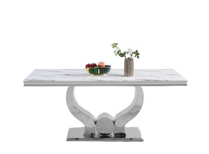Table à Manger Trofy Chrome Marbré Blanc 180x90x75cm