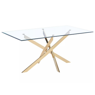 Table Repas Jessica Gold Transparent 150x90 cm 4 à 6 couverts