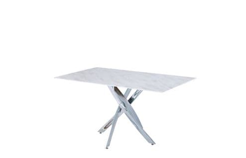 Table Repas Jessica Chrome Verre Effet Marbre Blanc 150 Cm