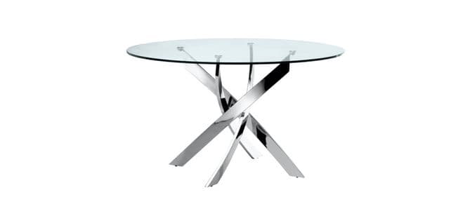 Table à Manger Ronde Jessica Chrome Verre Transparent 100x75cm