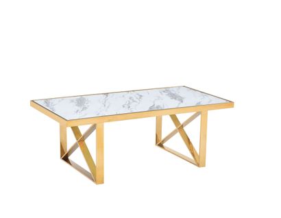 Table Basse Levanto Gold Verre Effet Marbré Blanc 120x60x45cm