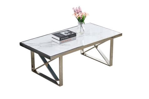 Table Basse Levanto Chrome Vere Effet Marbré Blanc 120x60x45cm