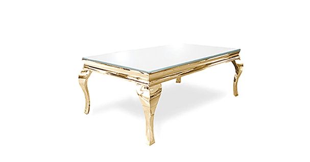 Table Basse Baroque Gold Plateau En Verre Blanc 120x70x45 Cm