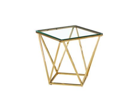 Bout de canapé ALINA gold  verre transparent 50x50 h55 cm