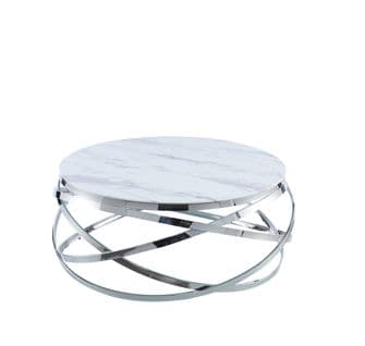 Table Basse Evol Chrome Plateau En Verre Effet  Marbre Blanc D 90cm