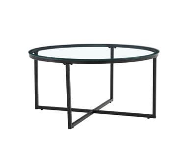 Table basse ronde LORIE métal noir plateau en verre d90 Cm