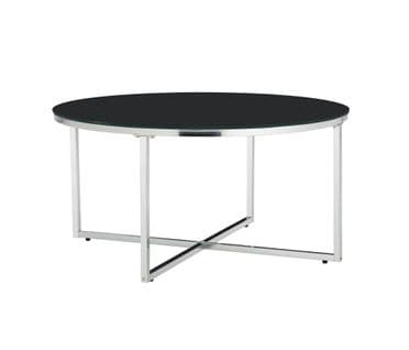 Table Basse Ronde Lorie Chrome Plateau En Verre Marbré Noir D90 Cm