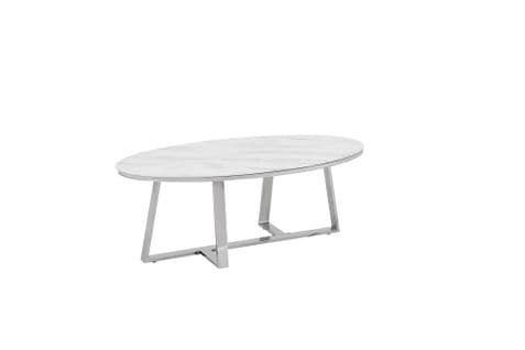 Table Basse Ovale Gamma Verre Effet Marbré Blanc 120x60x45 Cm