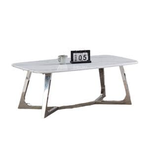 Table Basse Gossip Inox Plateau En Granite Marbré Blanc 120x70 Cm