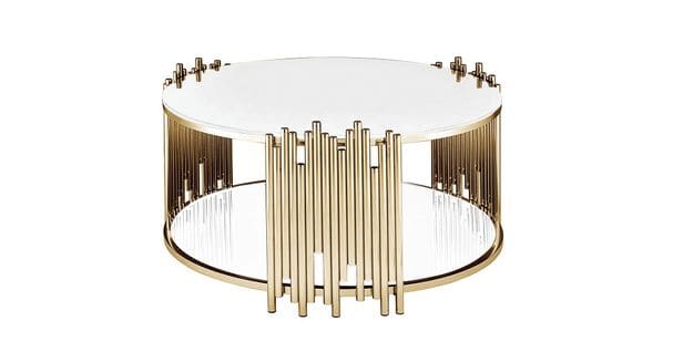 Table Basse Ronde Stick Gold Verre Blanc D90 H45 Cm