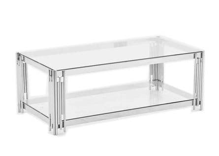 Table Basse Flute Chrome Verre Transparent 120x60x45 Cm