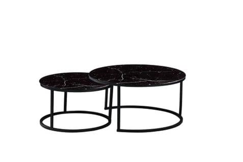 Lot De 2 Tables Basses Gigogne Arto Métal Noir Et Plateau Verre Effet Marbré Noir