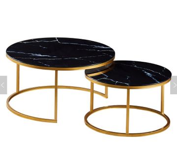 Lot De 2 Tables Basses Gigogne Arto Gold Plateau Verre Effet Noir Marbré