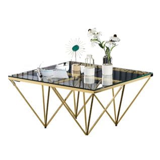 Table Basse Carré Gize Gold Verre Transparent 80x80 Cm