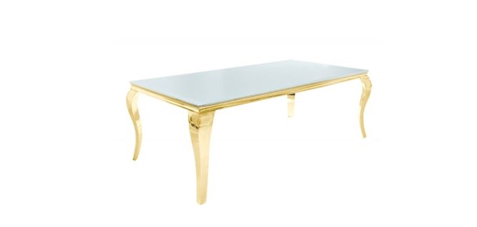 Table à Manger Baroque 6 à 8 Personnes Gold Verre Blanc 180x90cm
