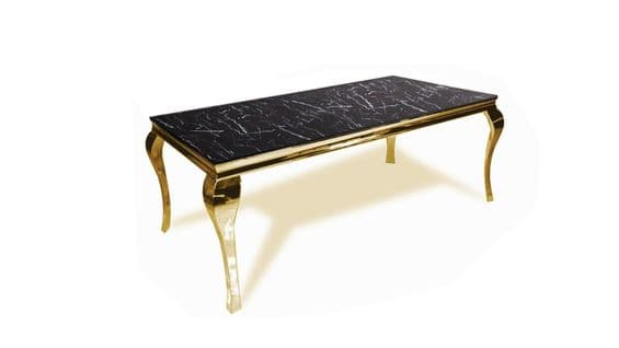 Table Repas Baroque 4 à 6 Couverts Gold Verre Marbre Noir 150x90cm