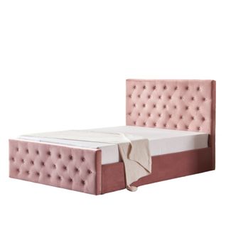 Lit Coffre 2 Places 140x190 Cm Victoria Velours Rose