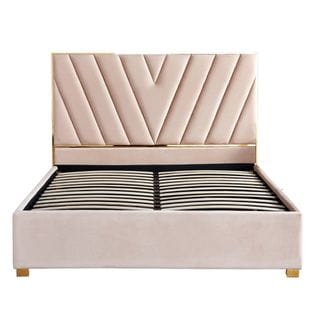 Lit Adulte 140x190 Cm Vera En Velours  Beige Avec Sommier Intégré