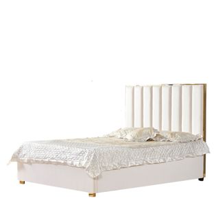 Lit 2 Places 140x190 Cm Tony Velours Beige Sommier Inclus