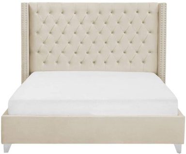 Lit Double 180x200 Cm Princesse Velours Beige Sommier Inclus