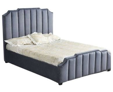 Lit Adulte 160x200 Cm Pepper Velours Gris Cloûté Sommier Inclus