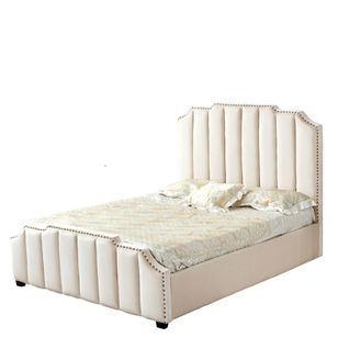 Lit Adulte 160x200 Cm Pepper Velours Beige Cloûté Sommier Inclus