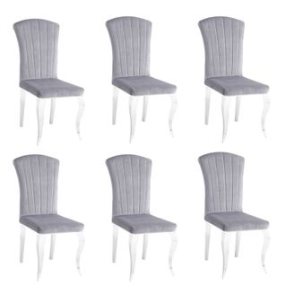 Lot De 6 Chaises Baroque Louis Chrome Velours Gris