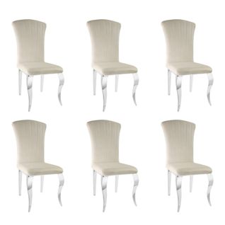 Lot De 6 Chaises Baroque Louis Chrome Velours Beige