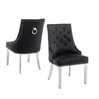 Lot De 2 Chaises Anneau Matellassée Et Cloûtée Chrome Velours Noir