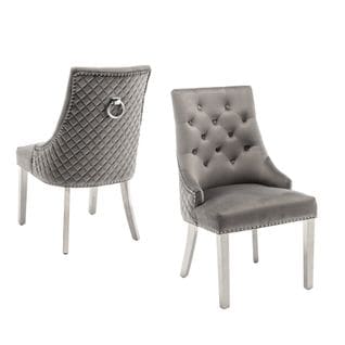 Lot De 2 Chaises Anneau Matellassée Et Cloûtée Chrome Velours Anthracite