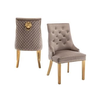 Lot De 2 Chaises Lion Mattelassée Et Cloûtée Gold Velours Moka